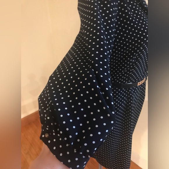Forever 21 Navy Polka Dots 3/4 Sleeve Dress Zip On The Side Deep Pockets… - Picture 6 of 12